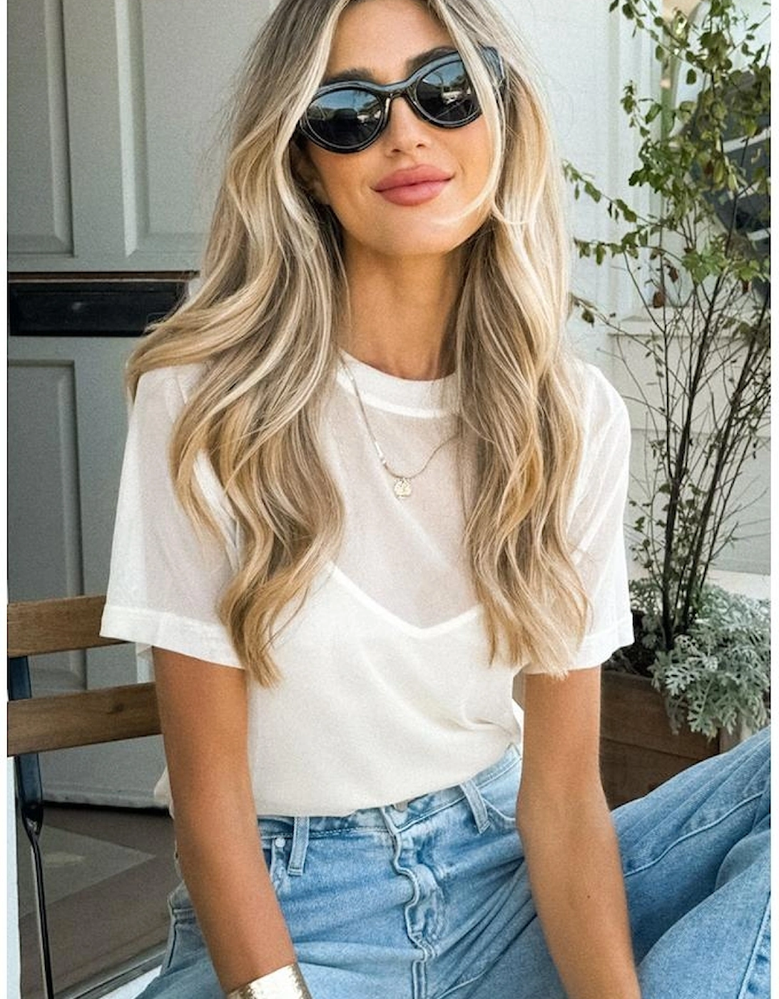 White Solid Color Sheer Mesh Patchwork Short Sleeve Top