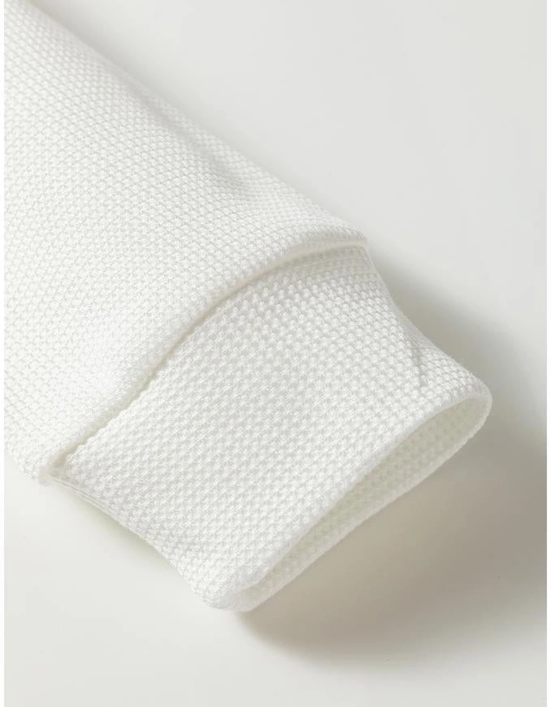 White Rounded Hem Waffle Long Sleeve Top