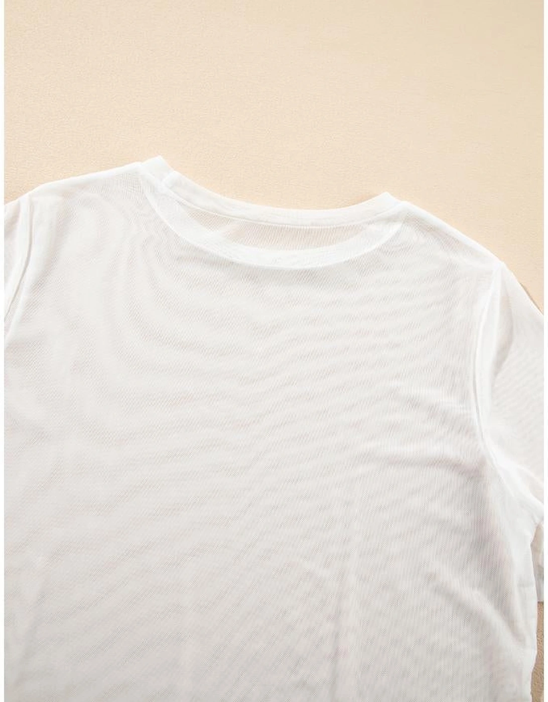 White Solid Color Sheer Mesh Patchwork Short Sleeve Top