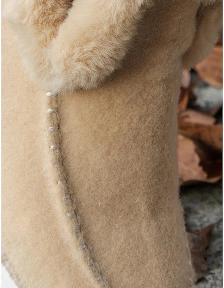 Beige Suede Stitching Patchwork Plush Lined Anklet Boots