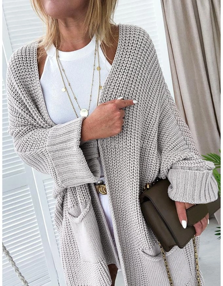 Gray Oversized Fold Over Sleeve Sweater Cardigan