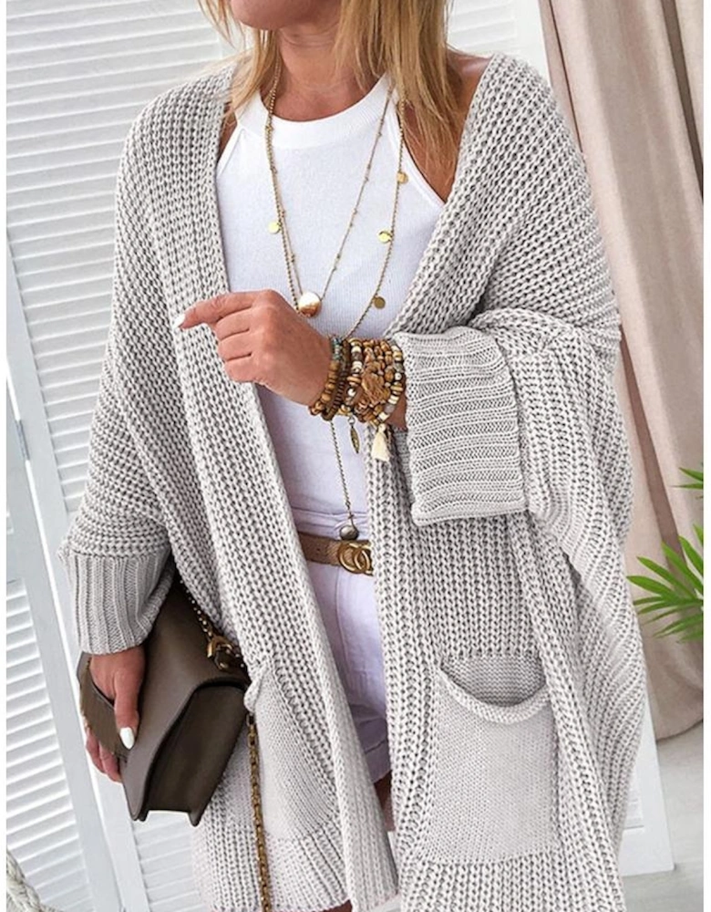 Gray Oversized Fold Over Sleeve Sweater Cardigan