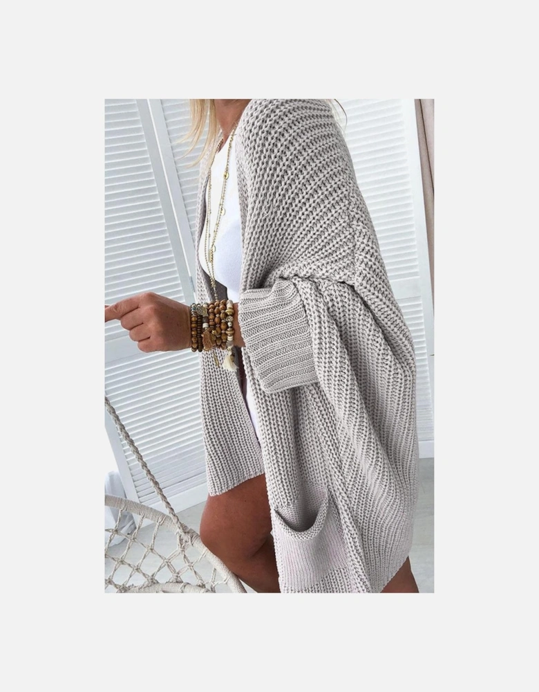 Gray Oversized Fold Over Sleeve Sweater Cardigan
