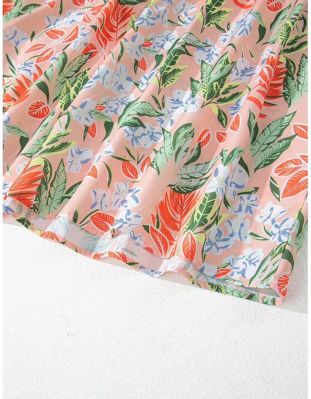 Apricot Pink Floral Smocked Bust Bubble Short Sleeve Maxi Dress