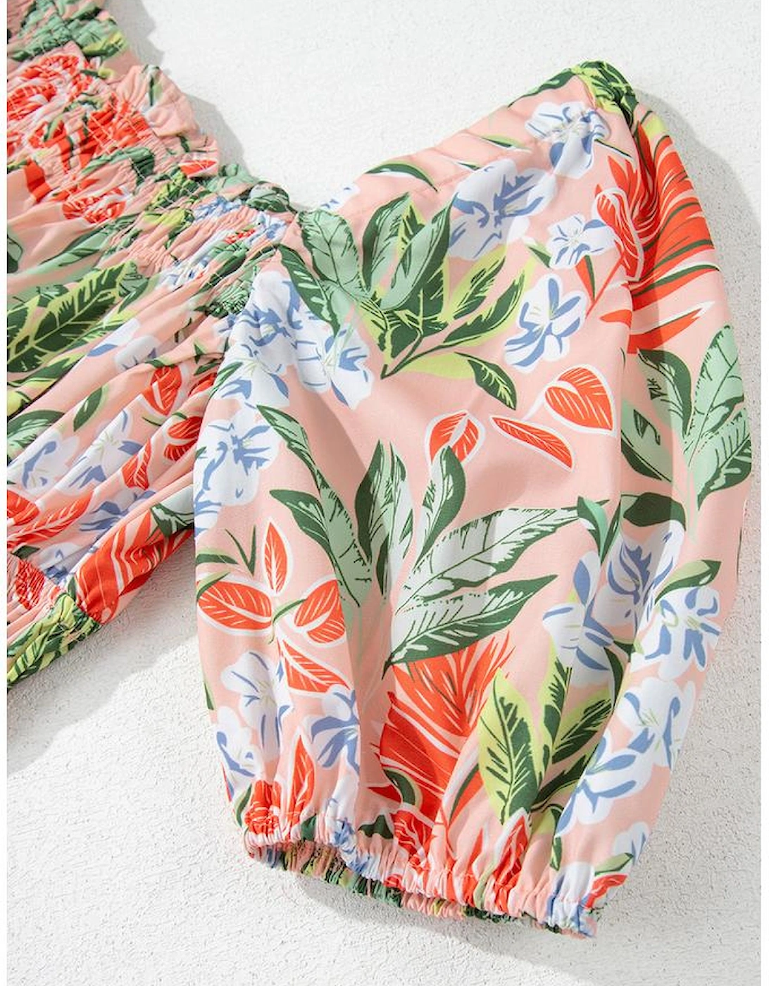 Apricot Pink Floral Smocked Bust Bubble Short Sleeve Maxi Dress