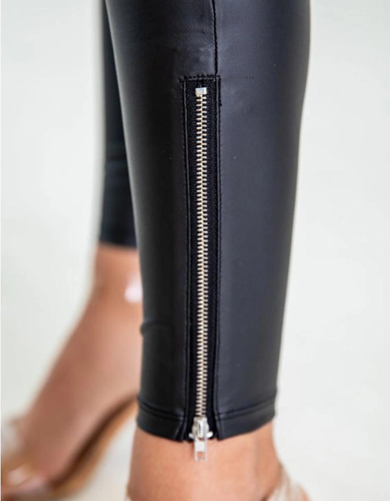 Black Faux Leather Zipped Detail Leggings