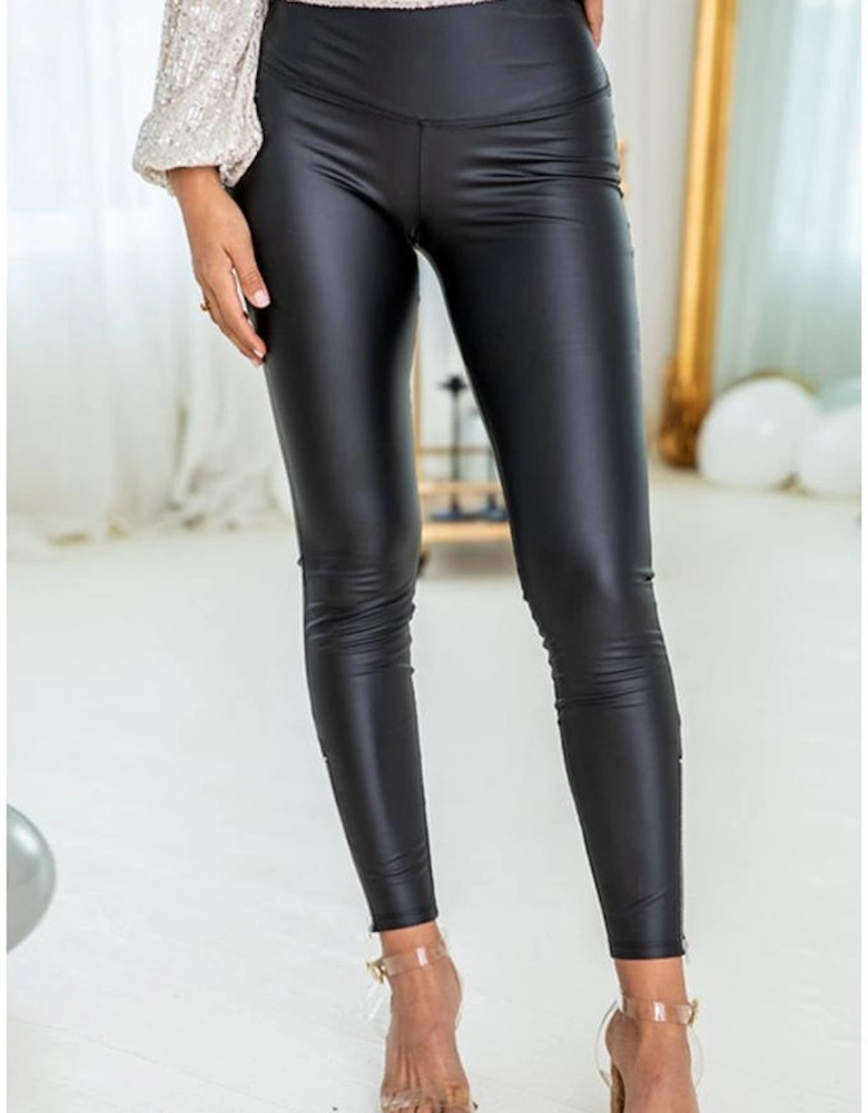 Black Faux Leather Zipped Detail Leggings