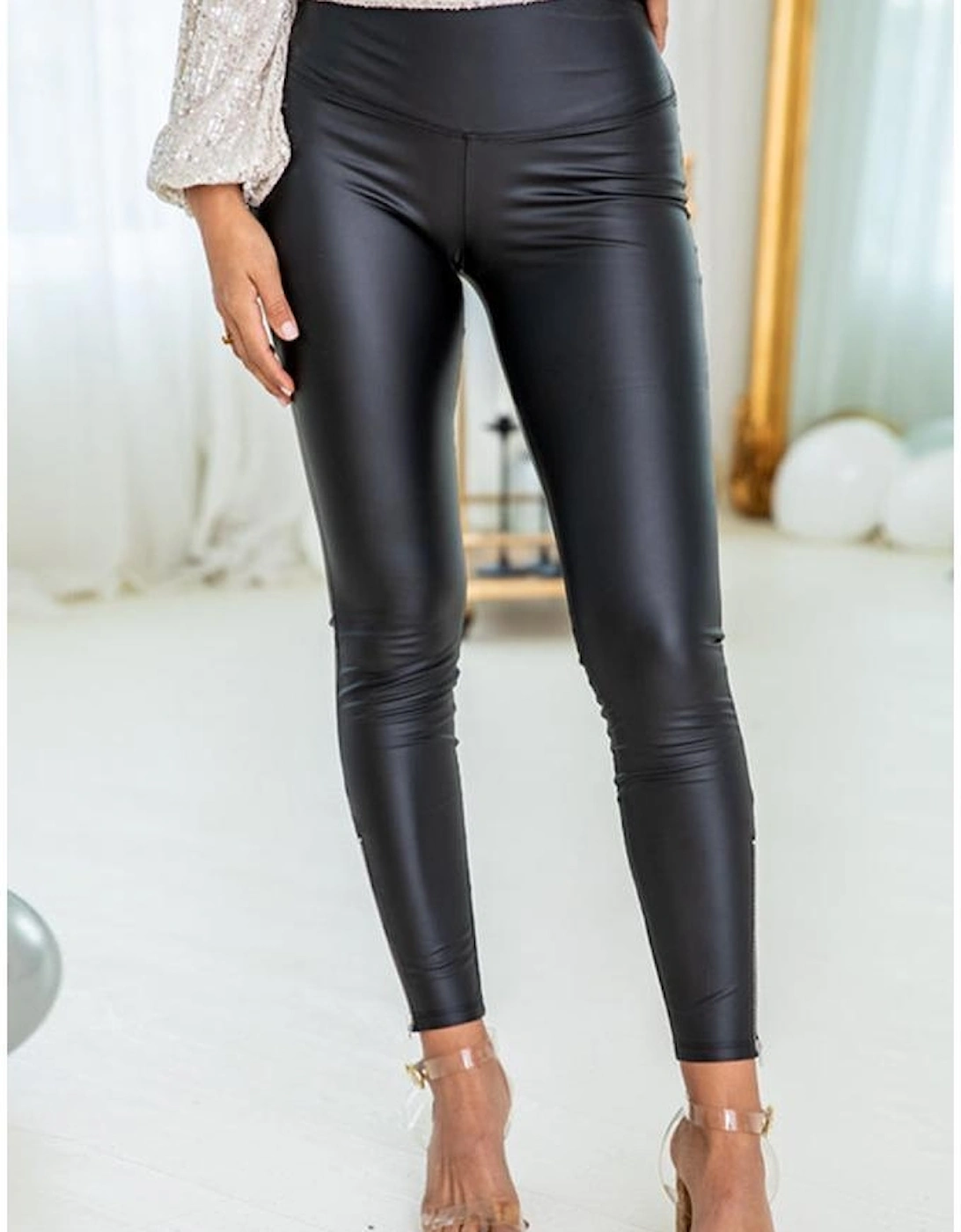 Black Faux Leather Zipped Detail Leggings