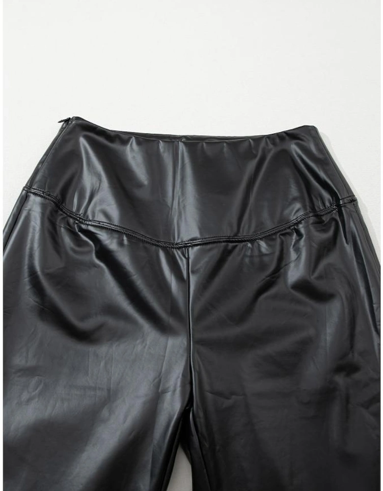 Black Faux Leather Zipped Detail Leggings