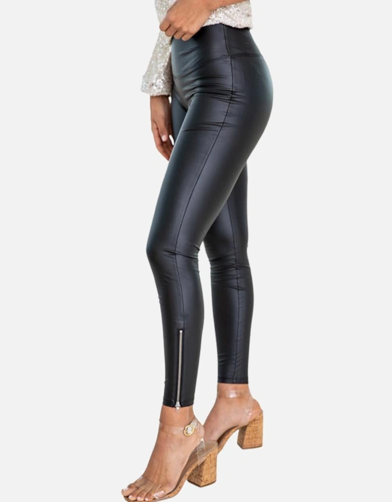 Black Faux Leather Zipped Detail Leggings