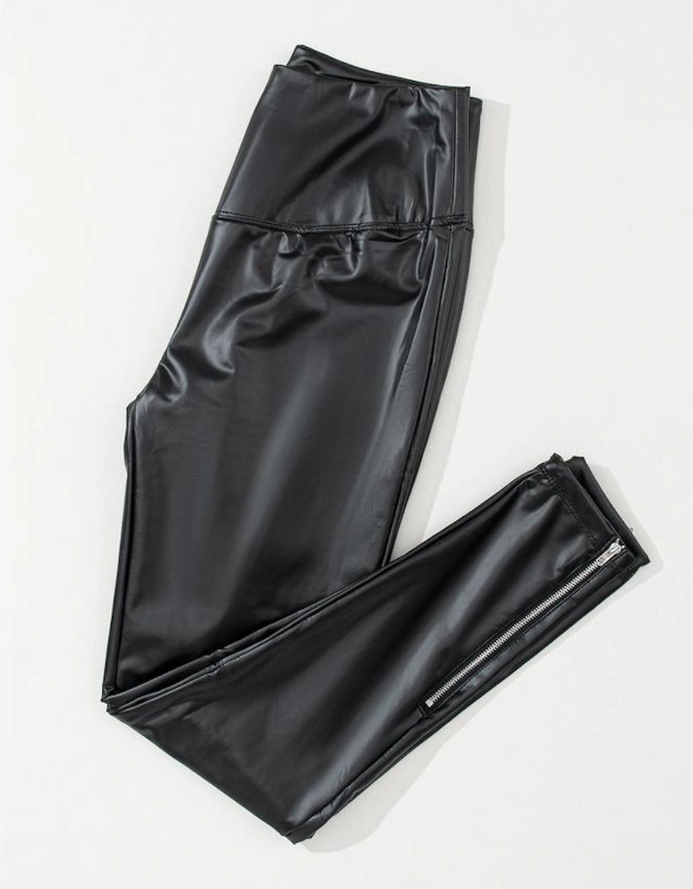 Black Faux Leather Zipped Detail Leggings