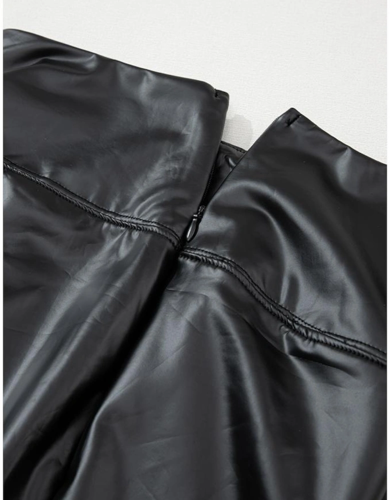 Black Faux Leather Zipped Detail Leggings