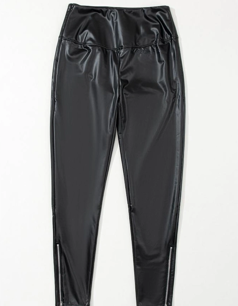 Black Faux Leather Zipped Detail Leggings