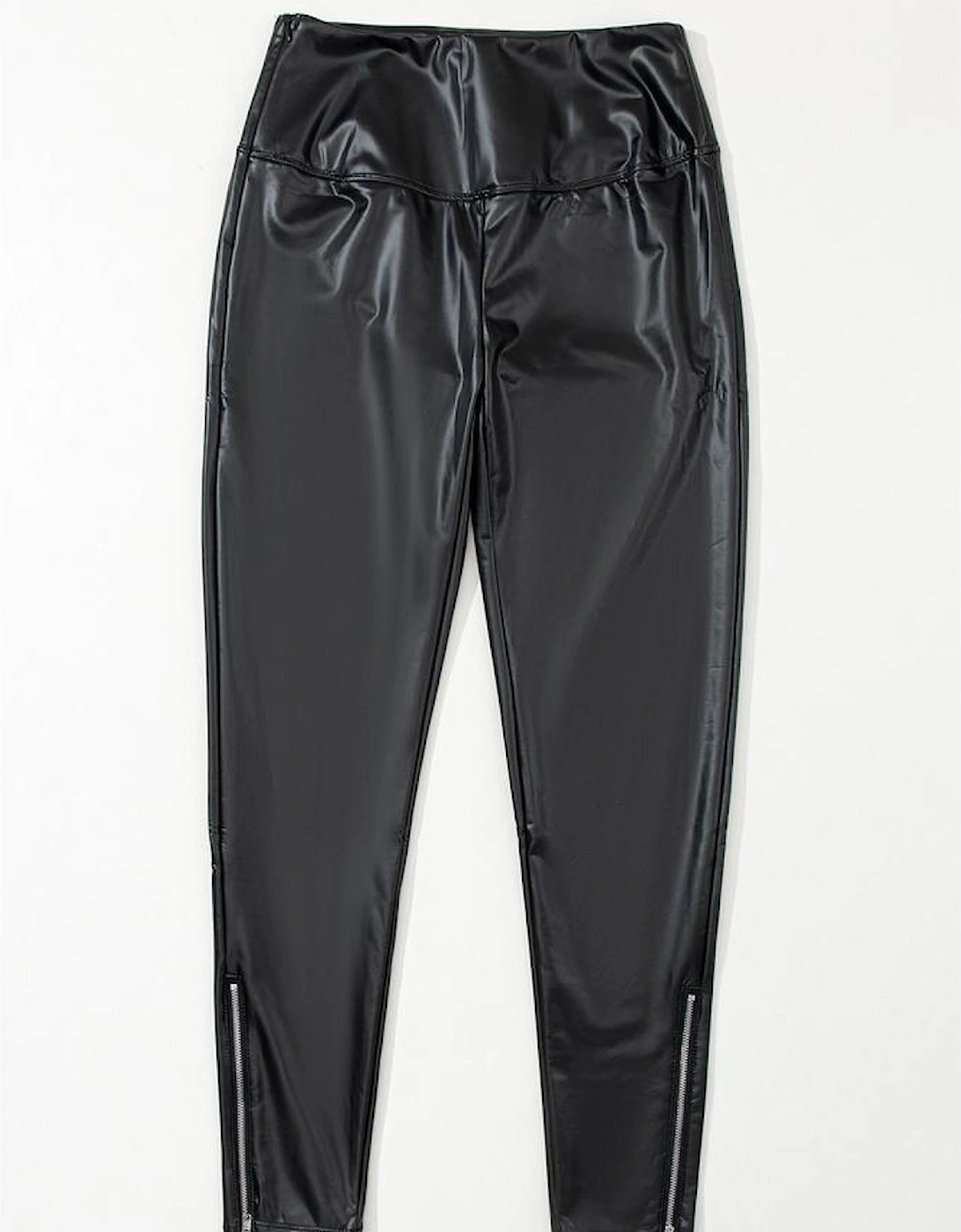 Black Faux Leather Zipped Detail Leggings