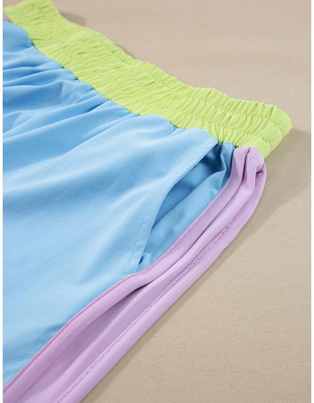 Sky Blue Color Block Detail Casual Two-piece Outfit