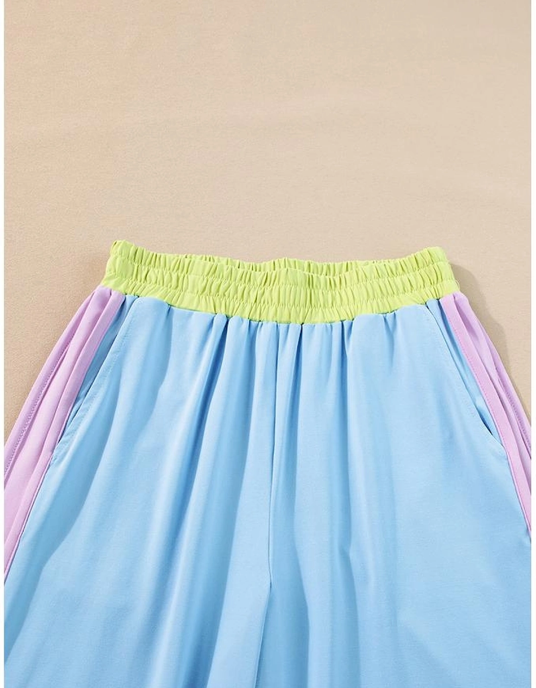 Sky Blue Color Block Detail Casual Two-piece Outfit