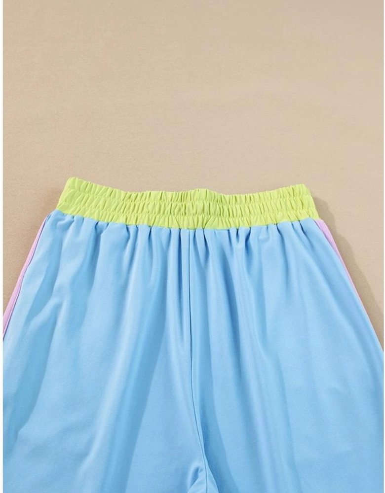 Sky Blue Color Block Detail Casual Two-piece Outfit