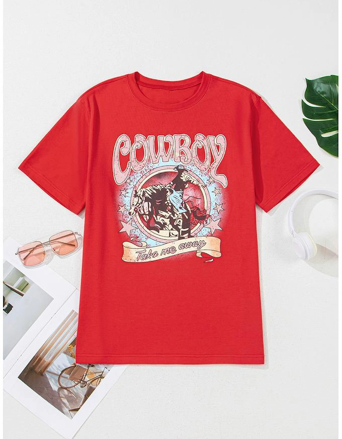 Tomato Red COWBOY Take Me Away Graphic Western Loose Tee