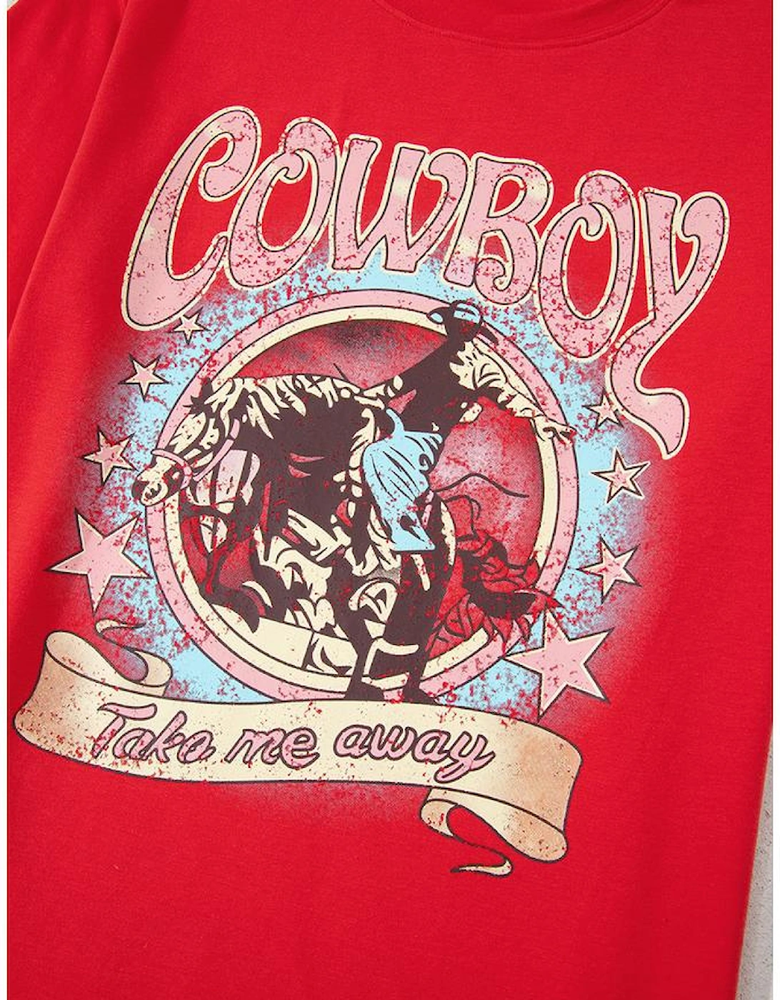 Tomato Red COWBOY Take Me Away Graphic Western Loose Tee