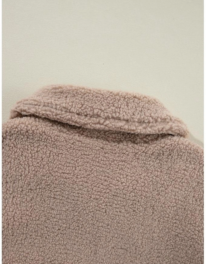 Light French Beige Zipper Pocketed Winter Fuzzy Jacket