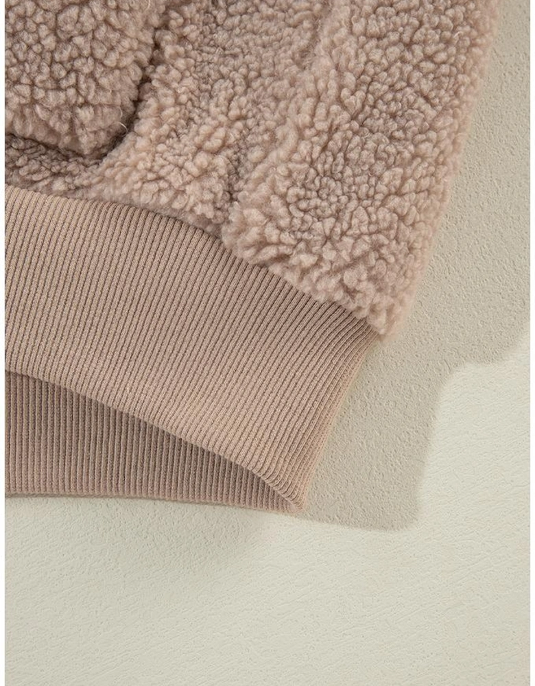 Light French Beige Zipper Pocketed Winter Fuzzy Jacket