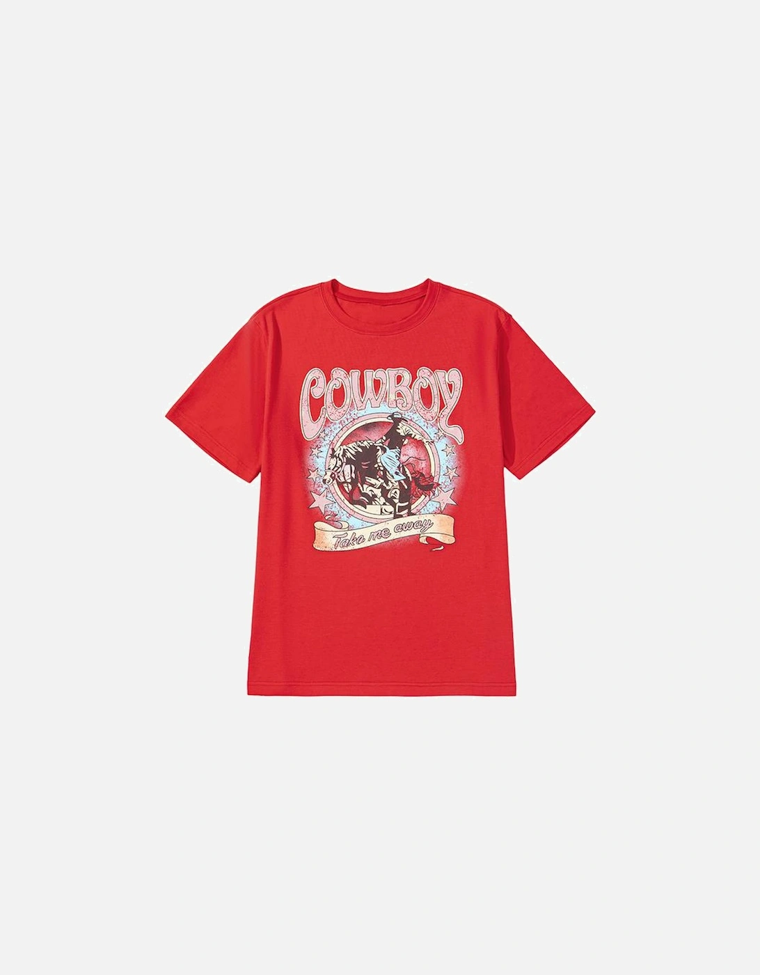 Tomato Red COWBOY Take Me Away Graphic Western Loose Tee