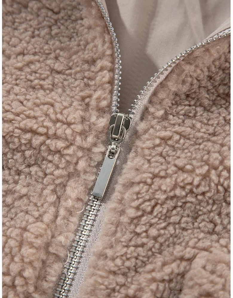 Light French Beige Zipper Pocketed Winter Fuzzy Jacket