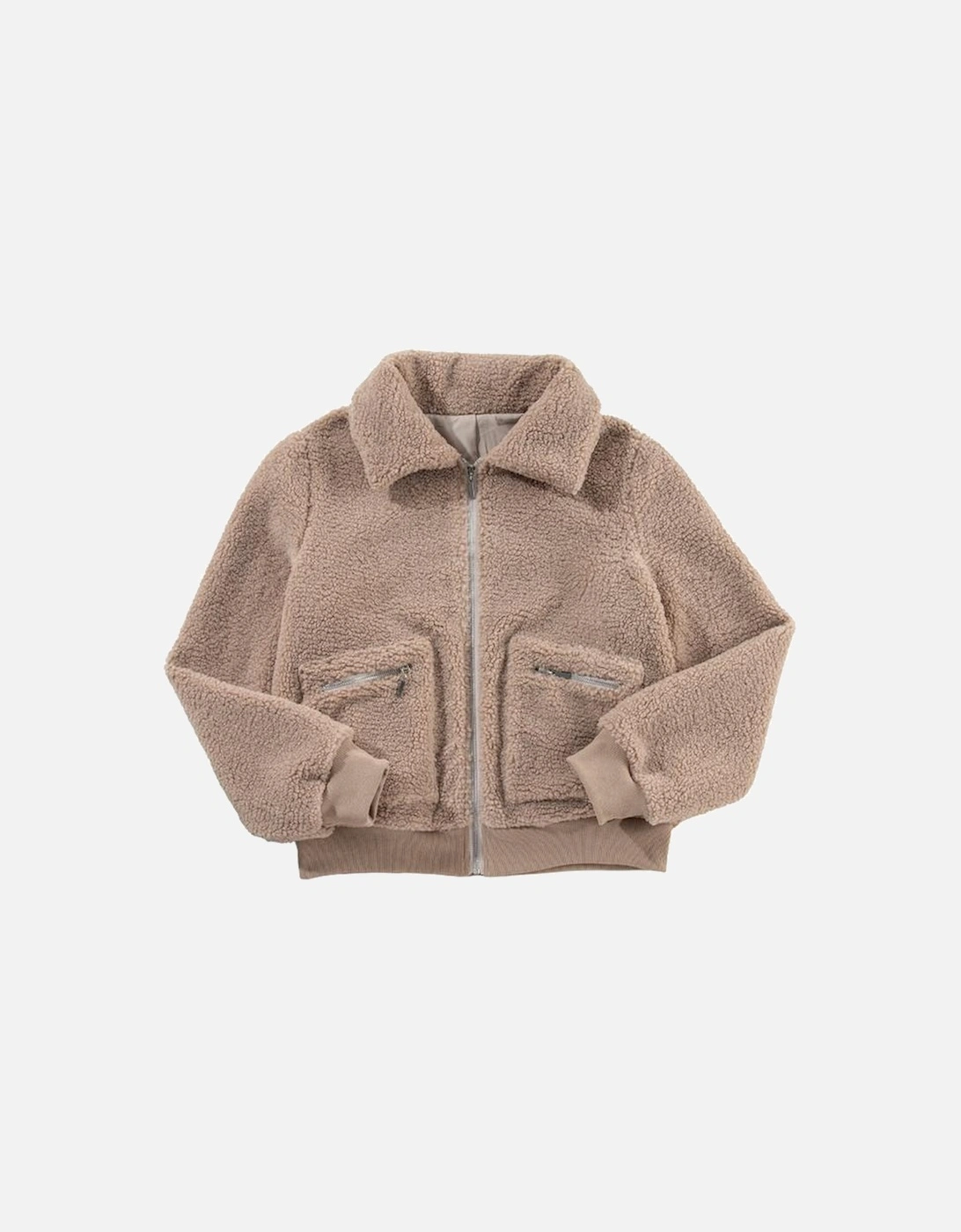 Light French Beige Zipper Pocketed Winter Fuzzy Jacket