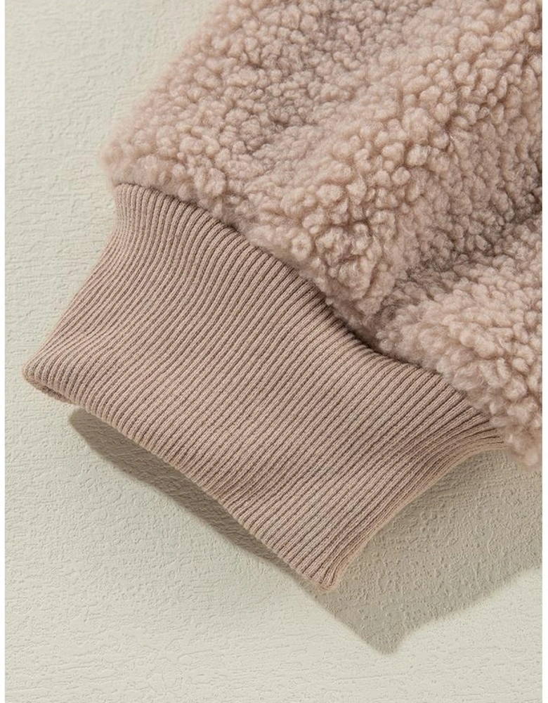 Light French Beige Zipper Pocketed Winter Fuzzy Jacket