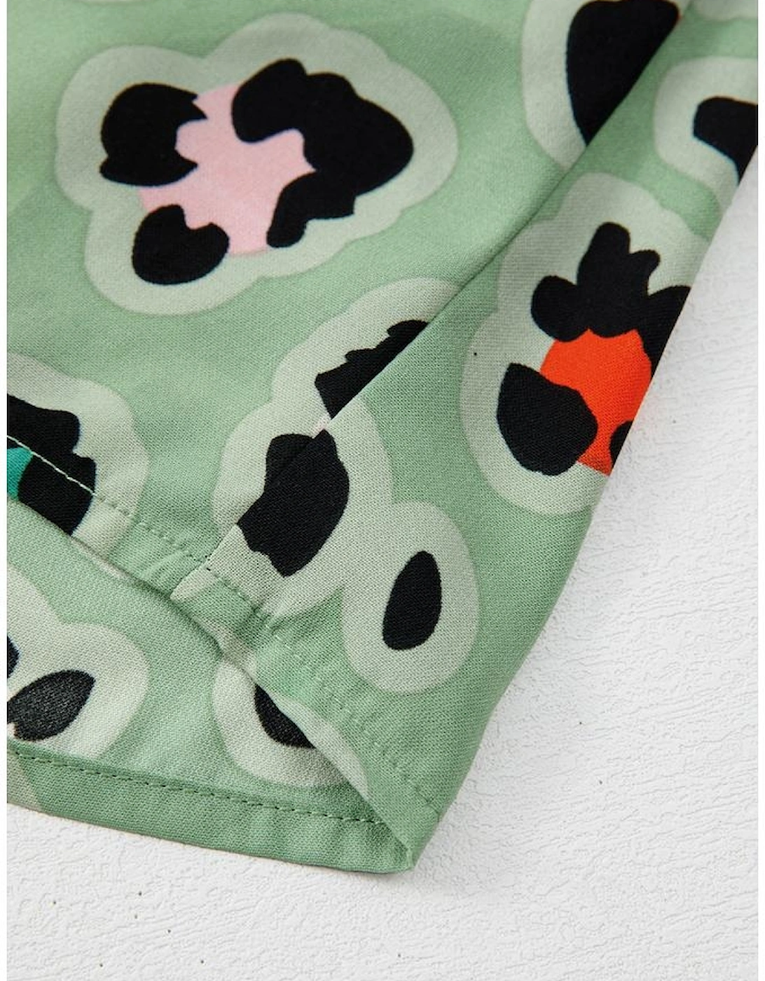 Green Leopard Print Short Sleeve Shirt and Wide Leg Pants Set