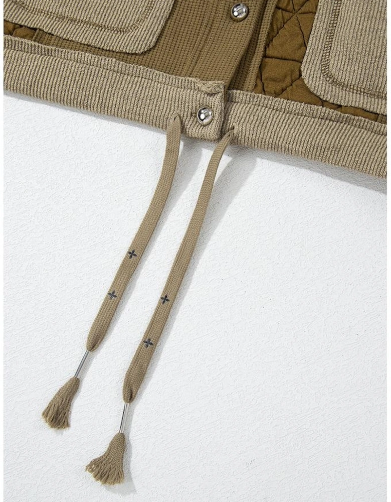 Jungle Green Quilted Textured Patchwork Loose Fit Hooded Jacket