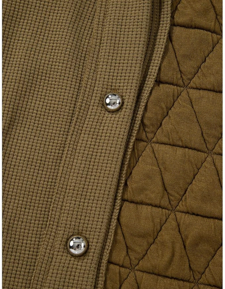 Jungle Green Quilted Textured Patchwork Loose Fit Hooded Jacket