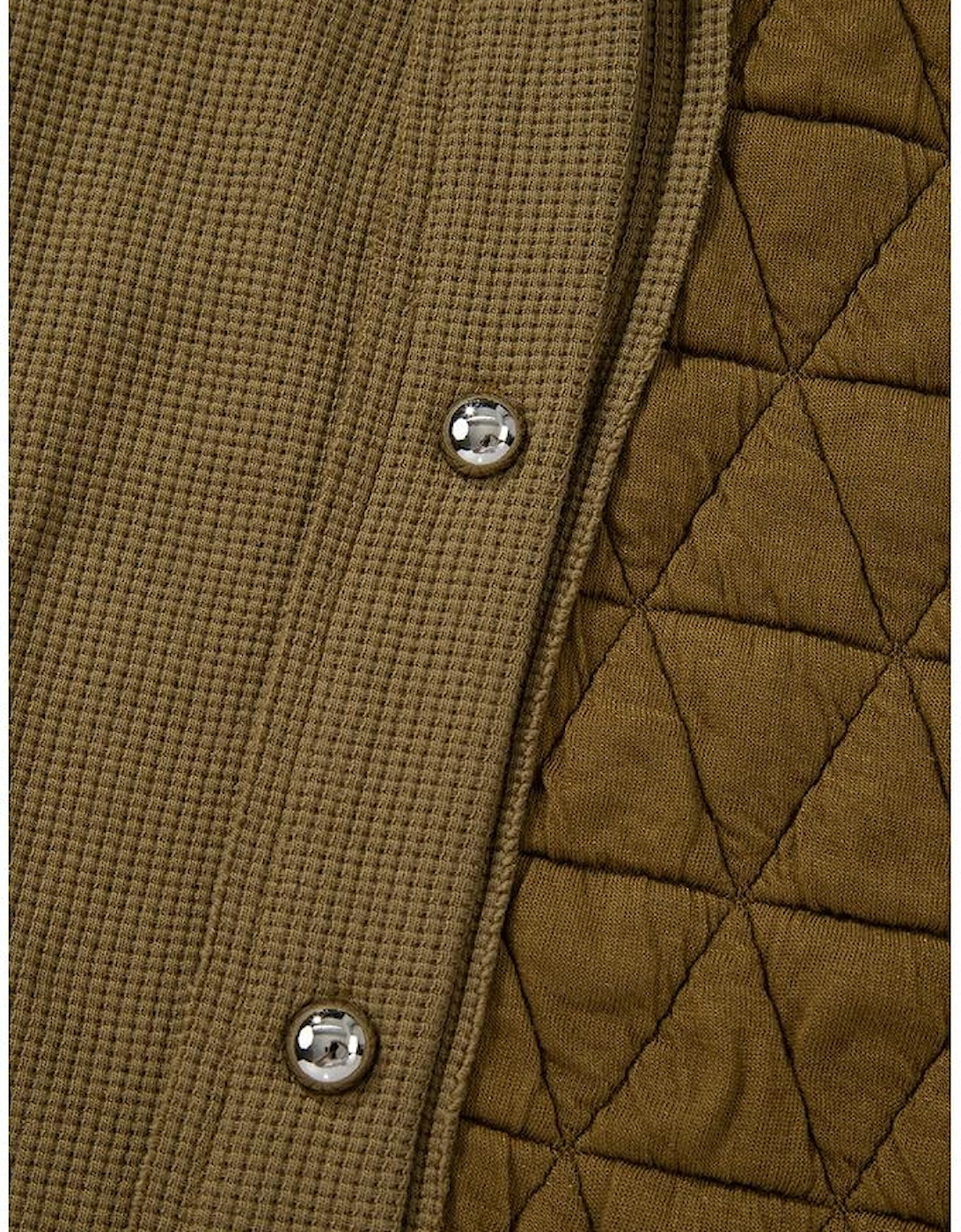 Jungle Green Quilted Textured Patchwork Loose Fit Hooded Jacket