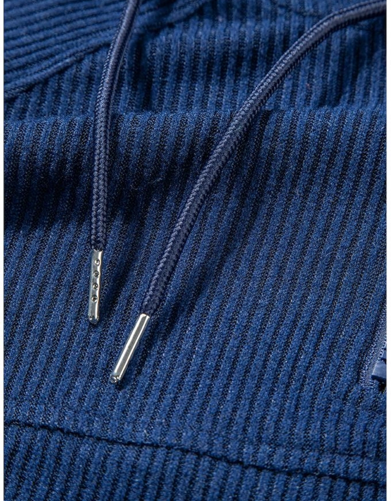 Navy Blue Ribbed Knit Cropped Hoodie and Drawstring Joggers Set