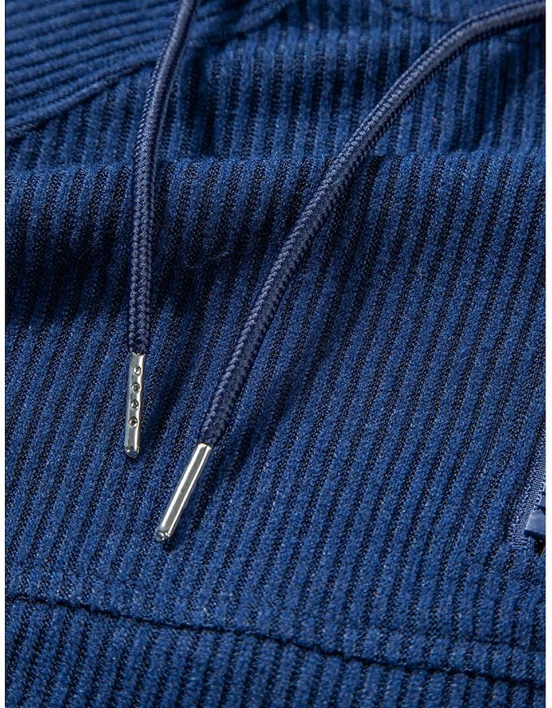 Navy Blue Ribbed Knit Cropped Hoodie and Drawstring Joggers Set