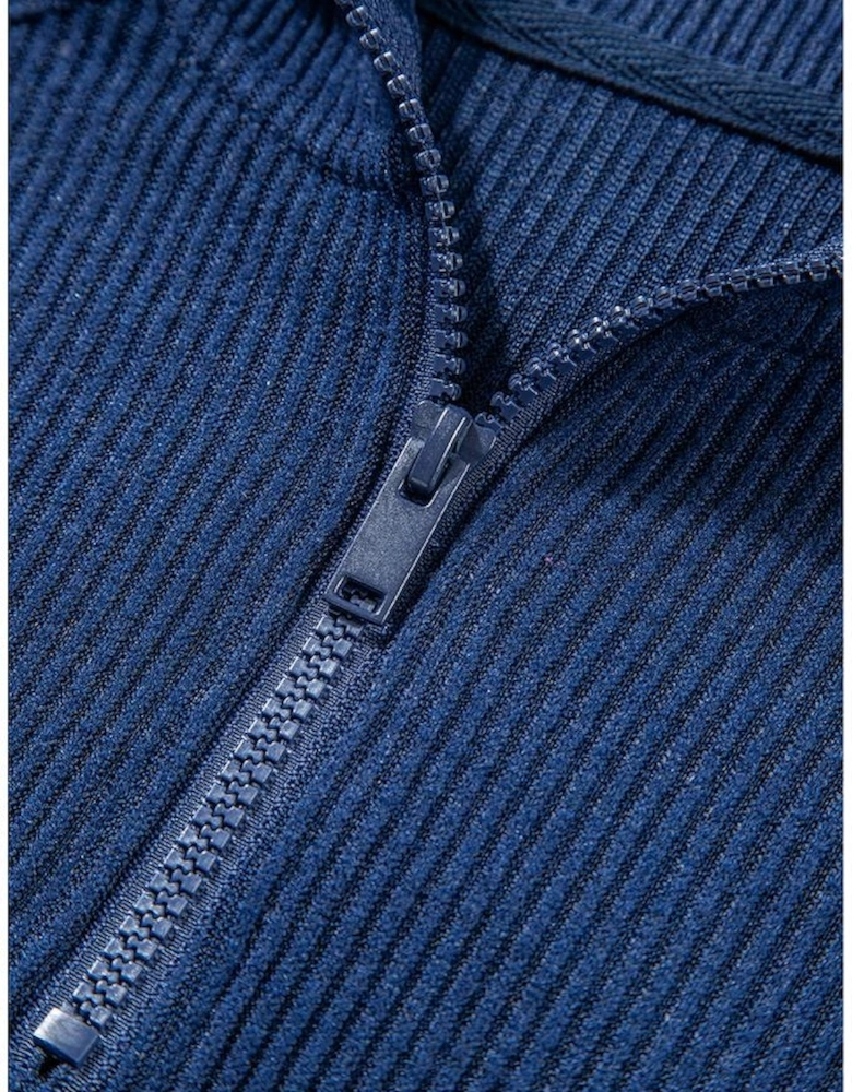 Navy Blue Ribbed Knit Cropped Hoodie and Drawstring Joggers Set