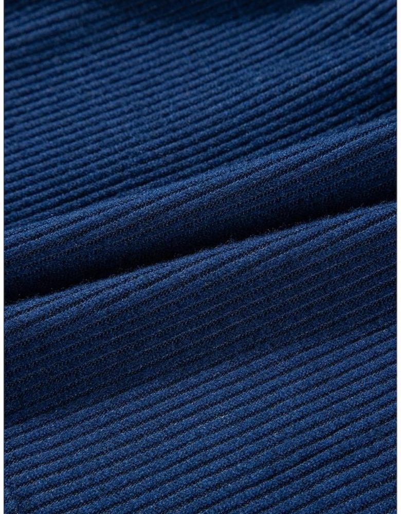 Navy Blue Ribbed Knit Cropped Hoodie and Drawstring Joggers Set