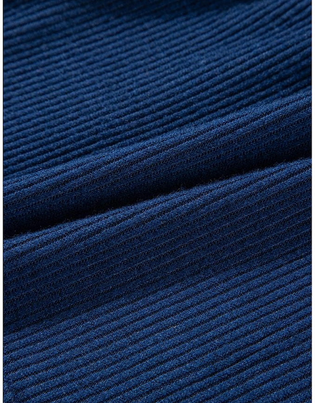 Navy Blue Ribbed Knit Cropped Hoodie and Drawstring Joggers Set