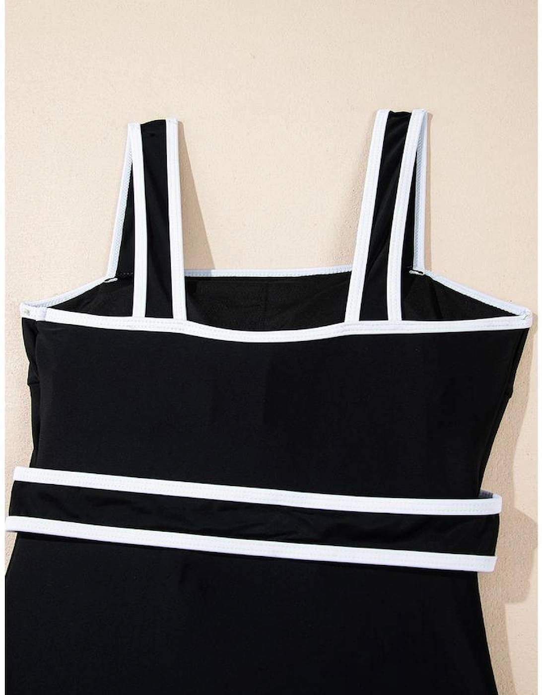 Black Colorblock Edge Belted One Piece Swimsuit