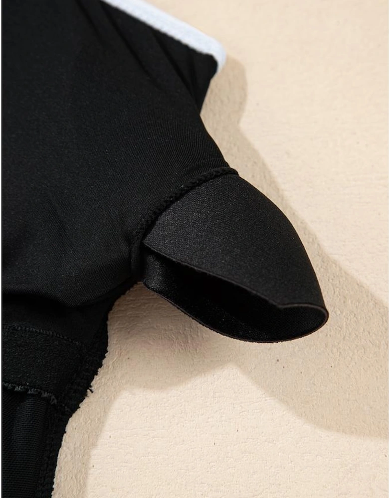 Black Colorblock Edge Belted One Piece Swimsuit