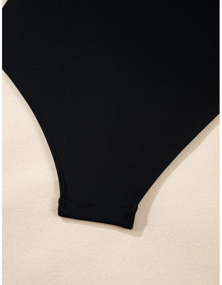 Black Colorblock Edge Belted One Piece Swimsuit