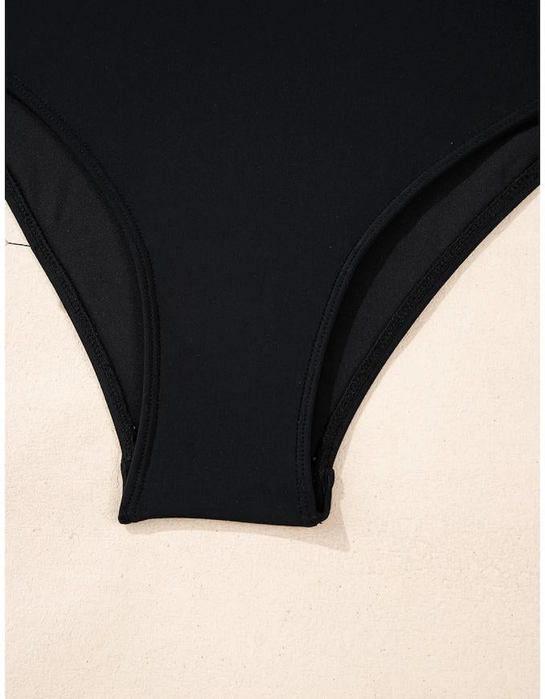 Black Colorblock Edge Belted One Piece Swimsuit