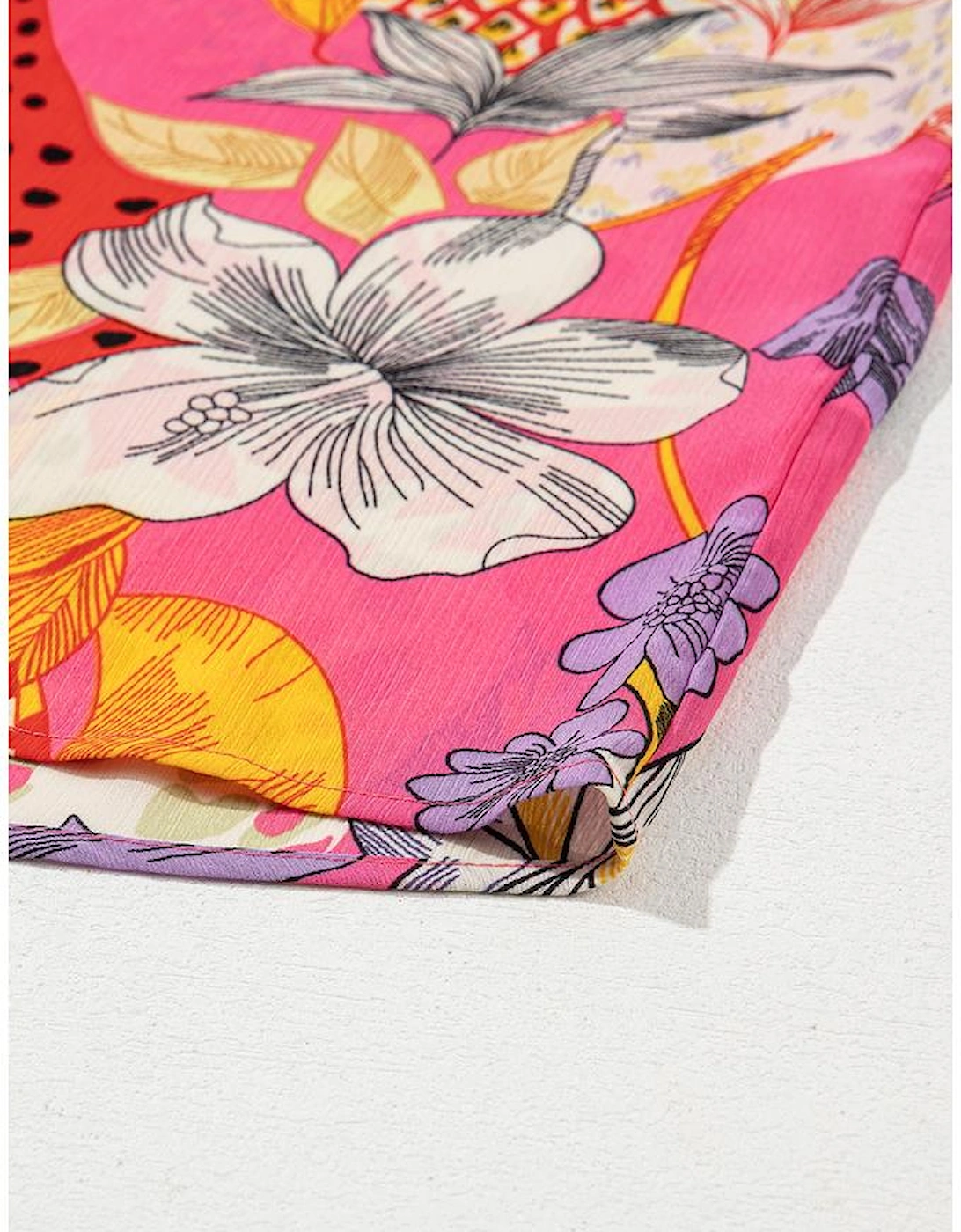 Red Abstract Floral Print Buttoned Ruffled Bubble Sleeve Shirt