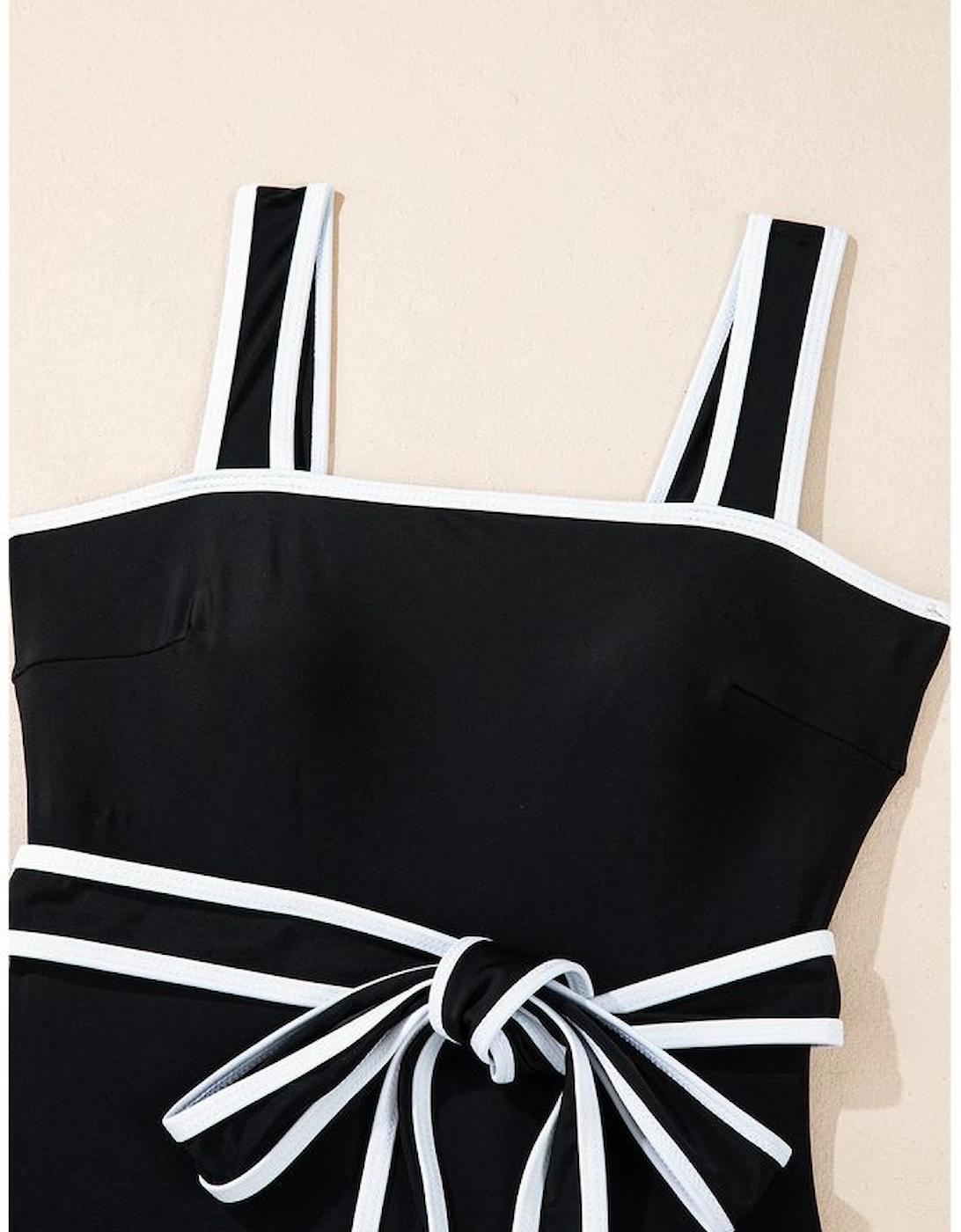 Black Colorblock Edge Belted One Piece Swimsuit