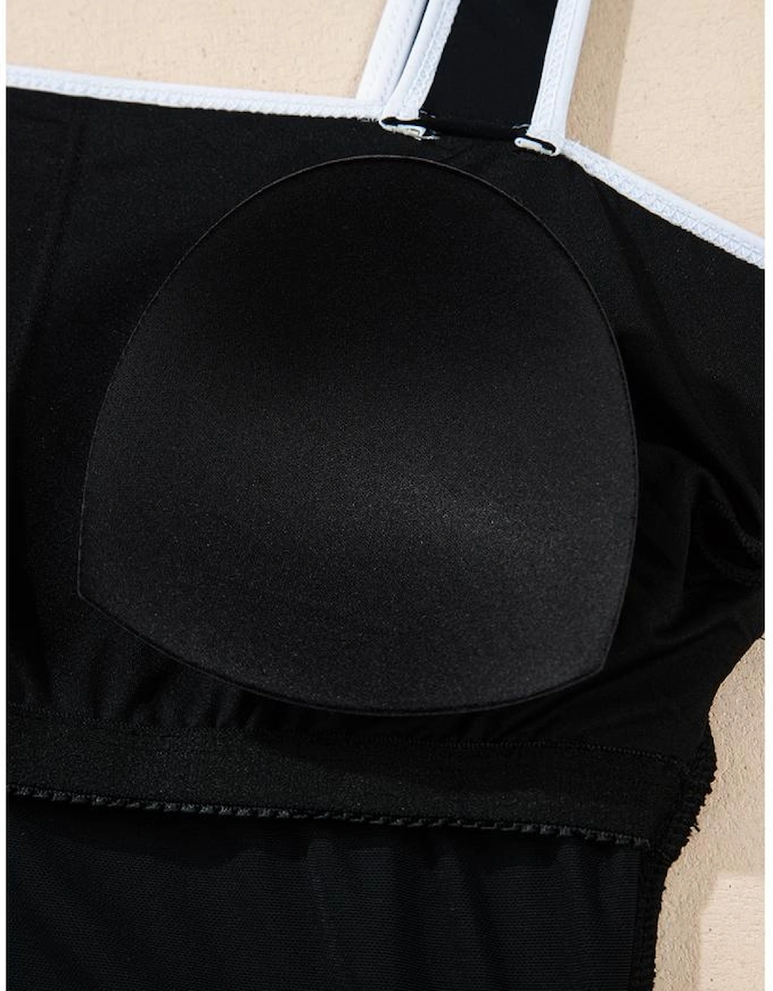 Black Colorblock Edge Belted One Piece Swimsuit