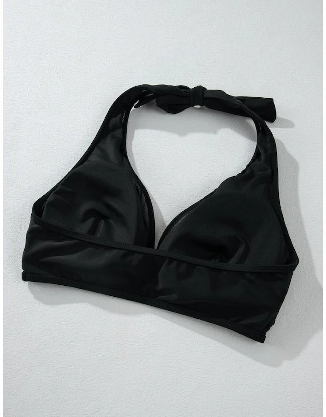 Black Sheer Mesh Edged Halter V Neck Push Up Bikini