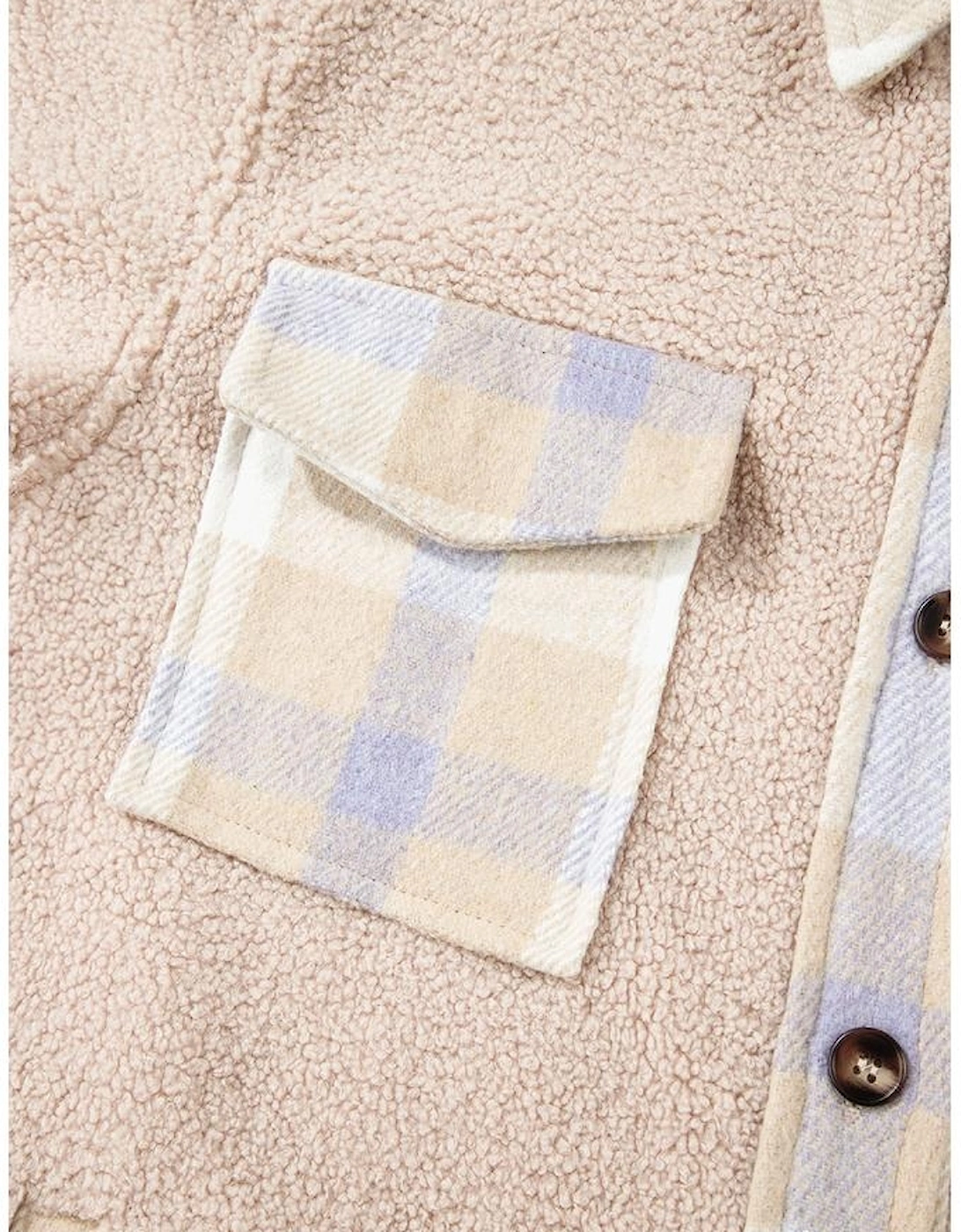 Smoke Gray Plaid Patchwork Collared Button-up Sherpa Long Coat