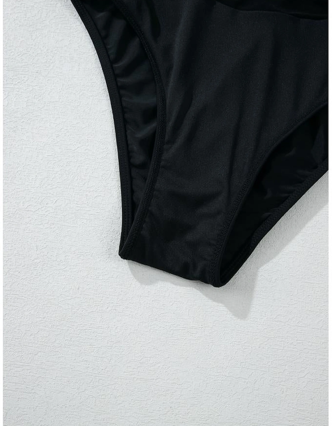 Black Sheer Mesh Edged Halter V Neck Push Up Bikini