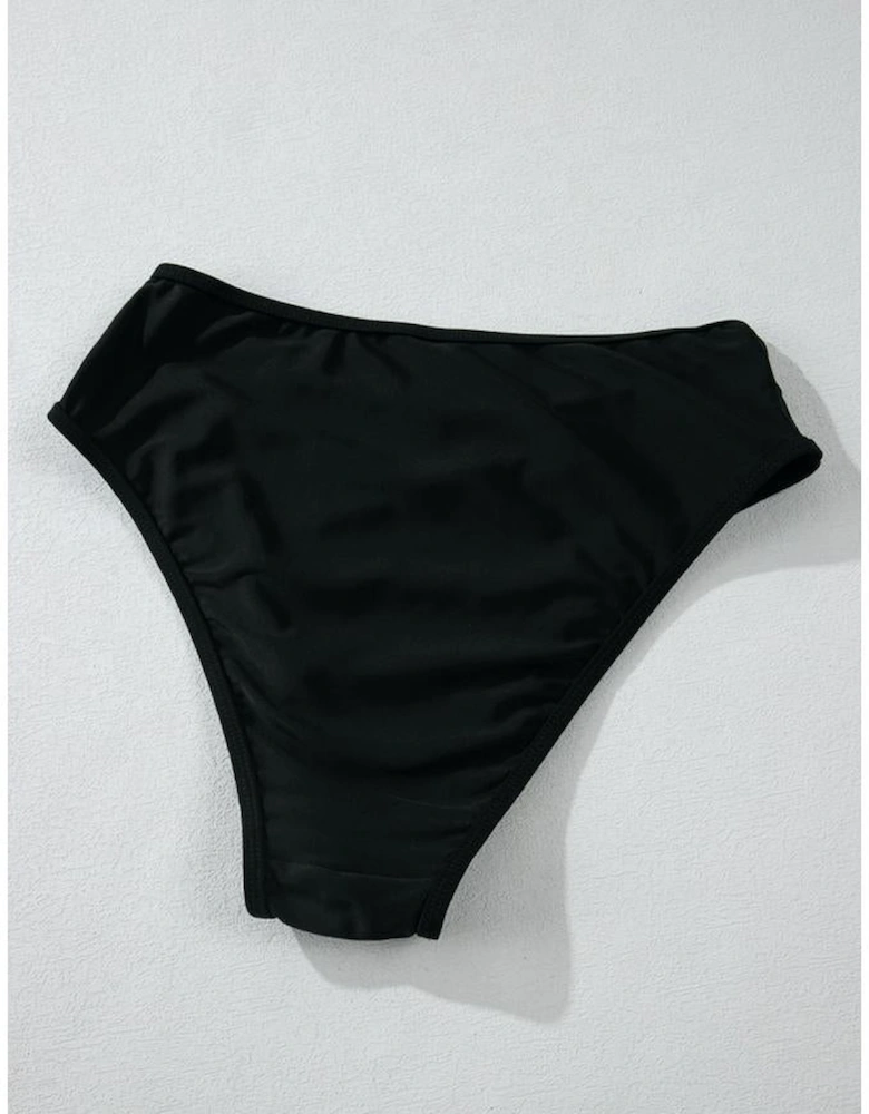 Black Sheer Mesh Edged Halter V Neck Push Up Bikini