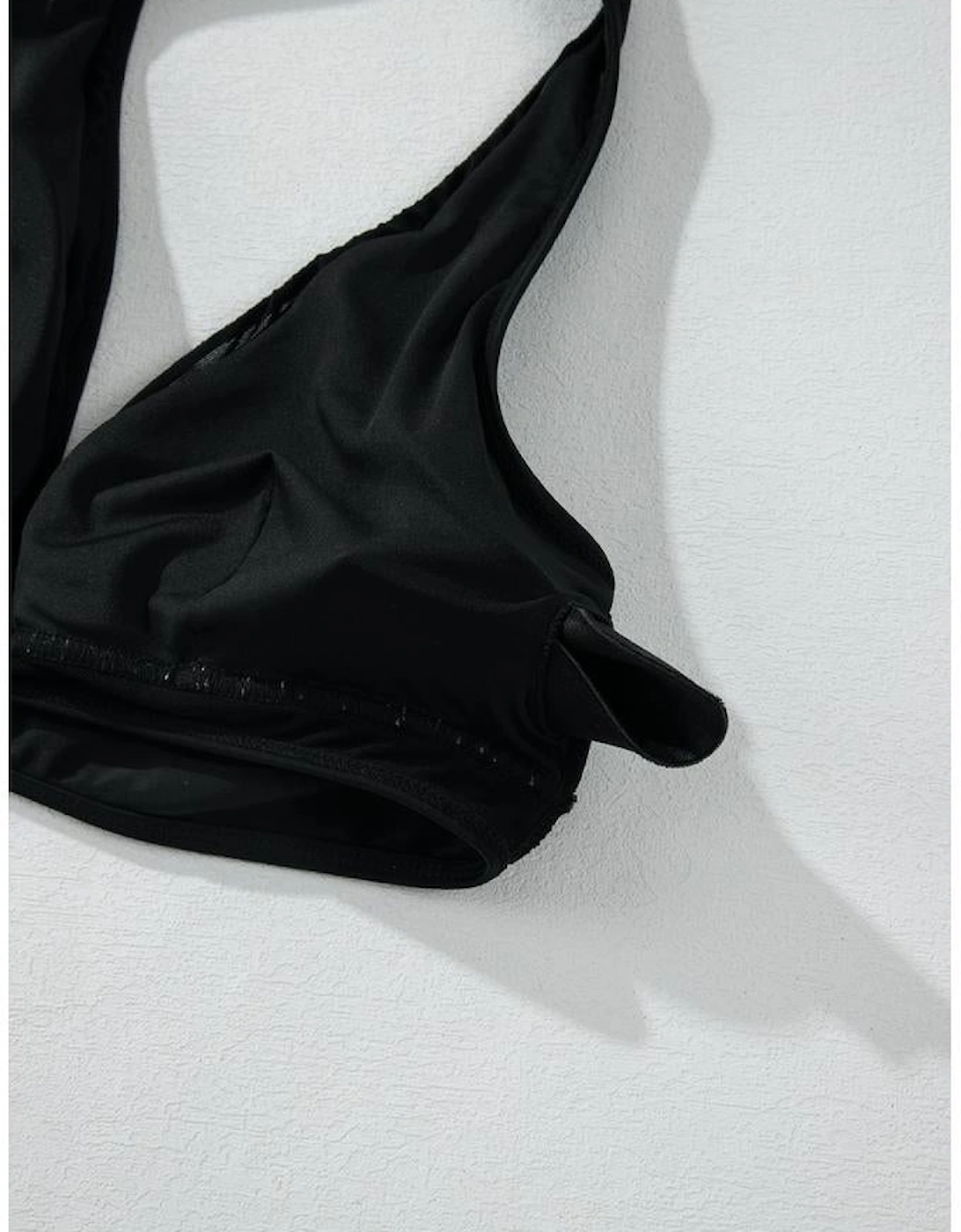 Black Sheer Mesh Edged Halter V Neck Push Up Bikini